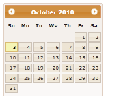 Screenshot einer Kalenderseite vom Oktober 2010, die mit dem Design 