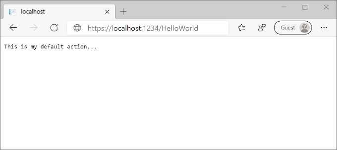 Browserfenster mit der App-Antwort: Dies ist meine Standardaktion.