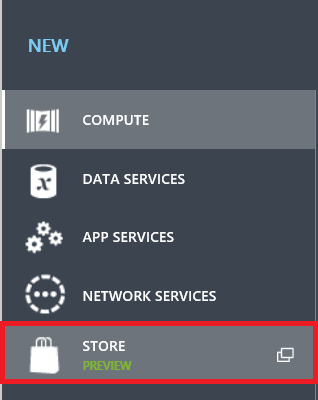 Screenshot des Azure Portal-Menüs mit hervorgehobenem Store-Menüelement unten und mit einem roten Rechteck.