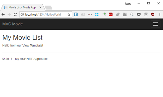 Screenshot, der die M V C Movie My Movie List-Seite zeigt.
