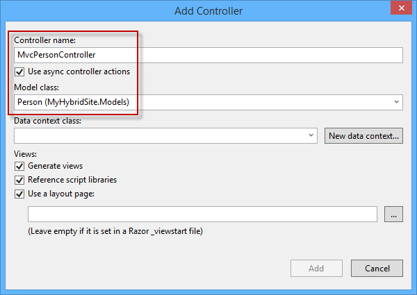 Hinzufügen eines MVC-Controllers mit Gerüst