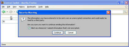 Durch Verschieben des Schiebereglers wird ein Postback ausgelöst.
