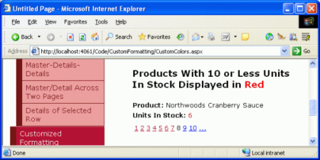 Die Lagereinheitenzahl wird bei Produkten mit einem Bestand von 10 oder weniger rot angezeigt.