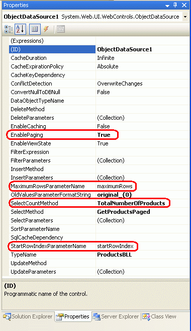 Um benutzerdefiniertes Paging zu verwenden, konfigurieren Sie das ObjectDataSource-Steuerelement