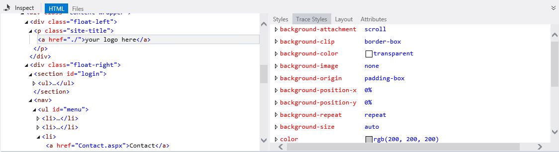 CSS-Stilüberwachung des ausgewählten Elements