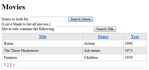 Filmseite mit Genre- und Titelsuche