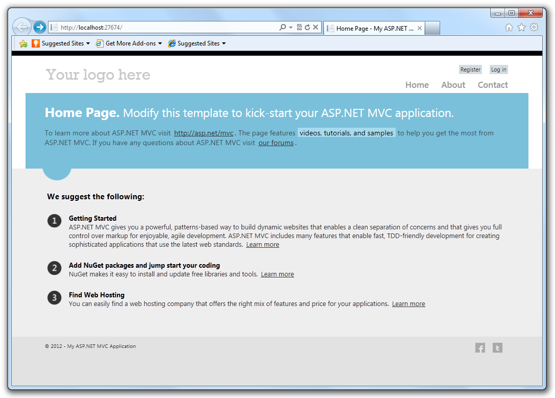 Screenshot der Browseransicht der Neuen Projektvorlagenseite.