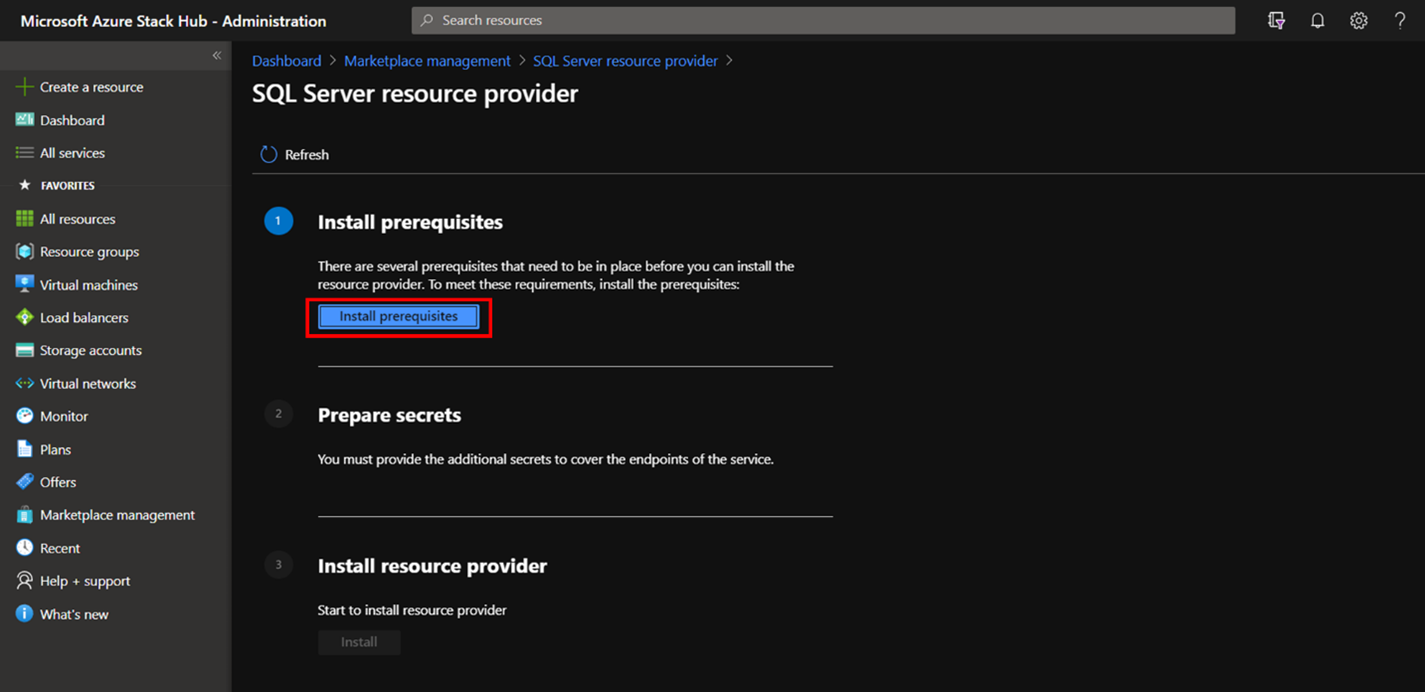 Screenshot der Voraussetzungen für die Marketplace-Verwaltung.