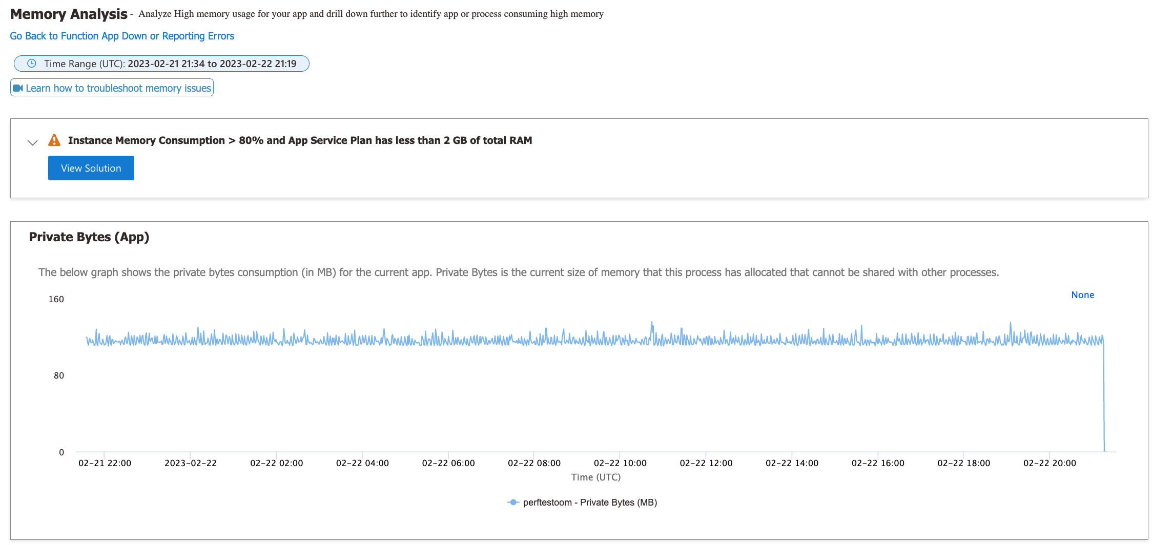 Screenshot des Speicheranalyse-Tools für Durable Functions.