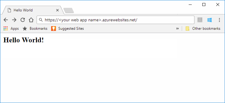 Screenshot der Maven-Hallo Welt-Web-App, die in Azure App Service ausgeführt wird.