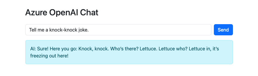 Screenshot eines Chatbots, der in Azure App Service ausgeführt wird.