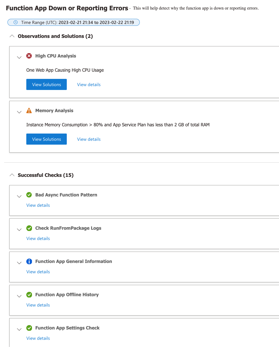 Screenshot des Durable Functions-Detektors zu ausgefallenen oder fehlerhaften Durable Functions-Apps