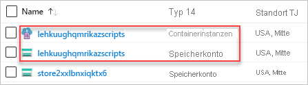 Screenshot der Ressourcennamen im Bereitstellungsskript der Resource Manager-Vorlage.