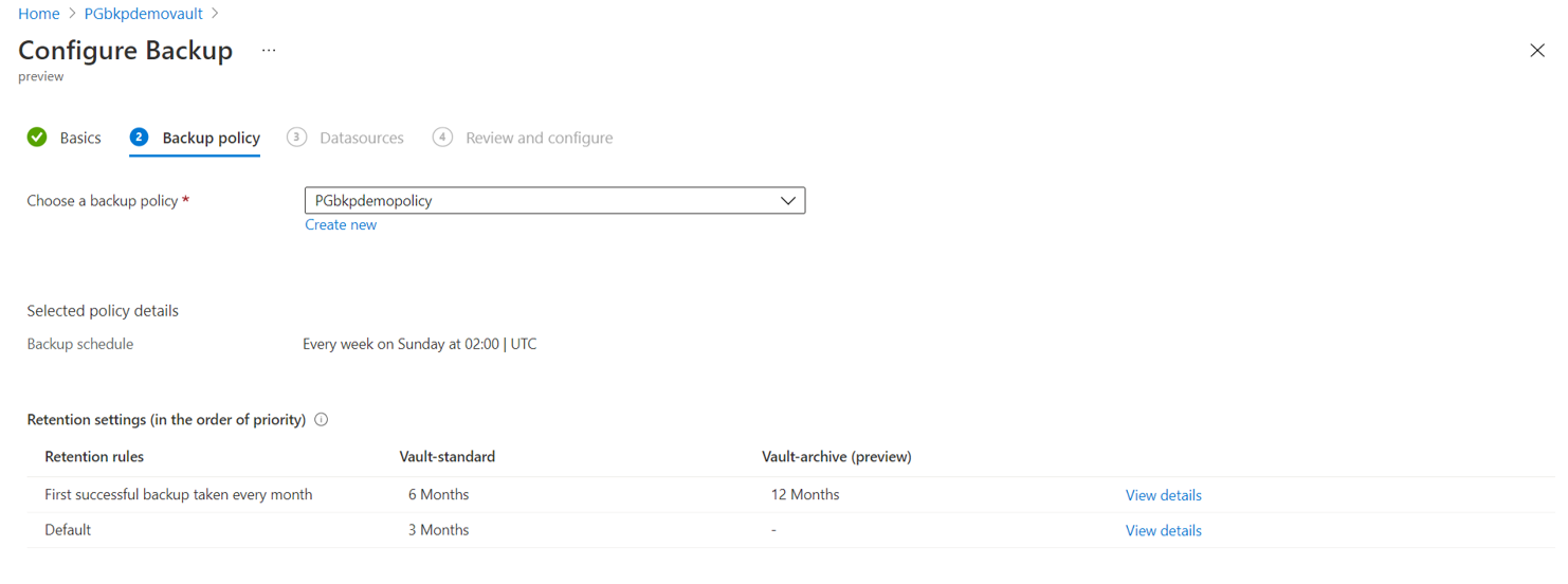 Screenshot der Option zum Hinzufügen einer Sicherungsrichtlinie.