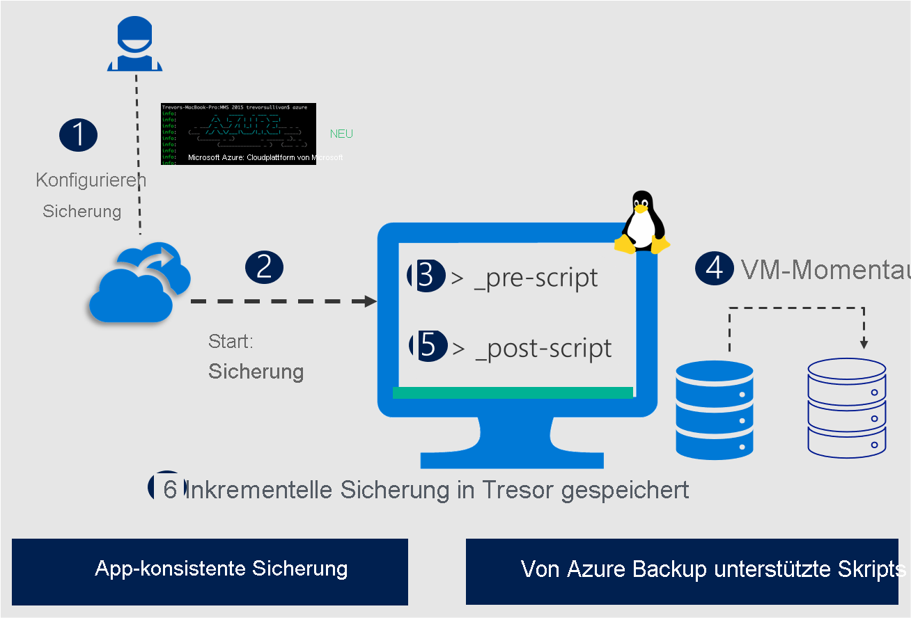 Diagramm, das die anwendungskonsistente Linux-Momentaufnahme von Azure Backup zeigt.