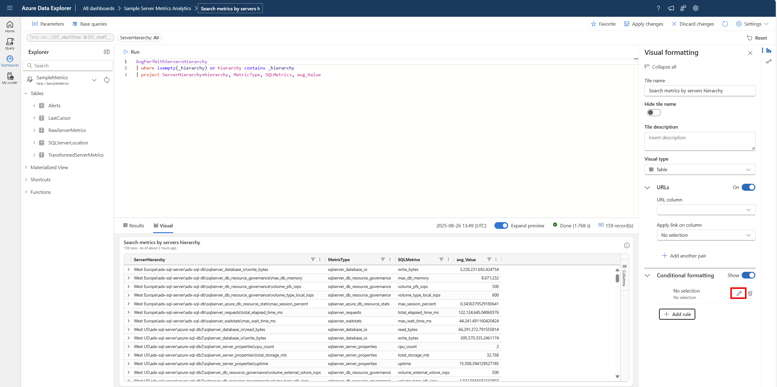 Screenshot der Bearbeitung einer neuen Regel in Dashboards im Azure-Daten-Explorer.