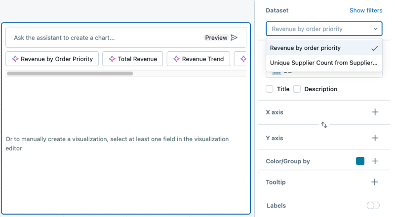 Ein leeres Visualisierungs-Widget und der Visualisierungskonfigurationsbereich