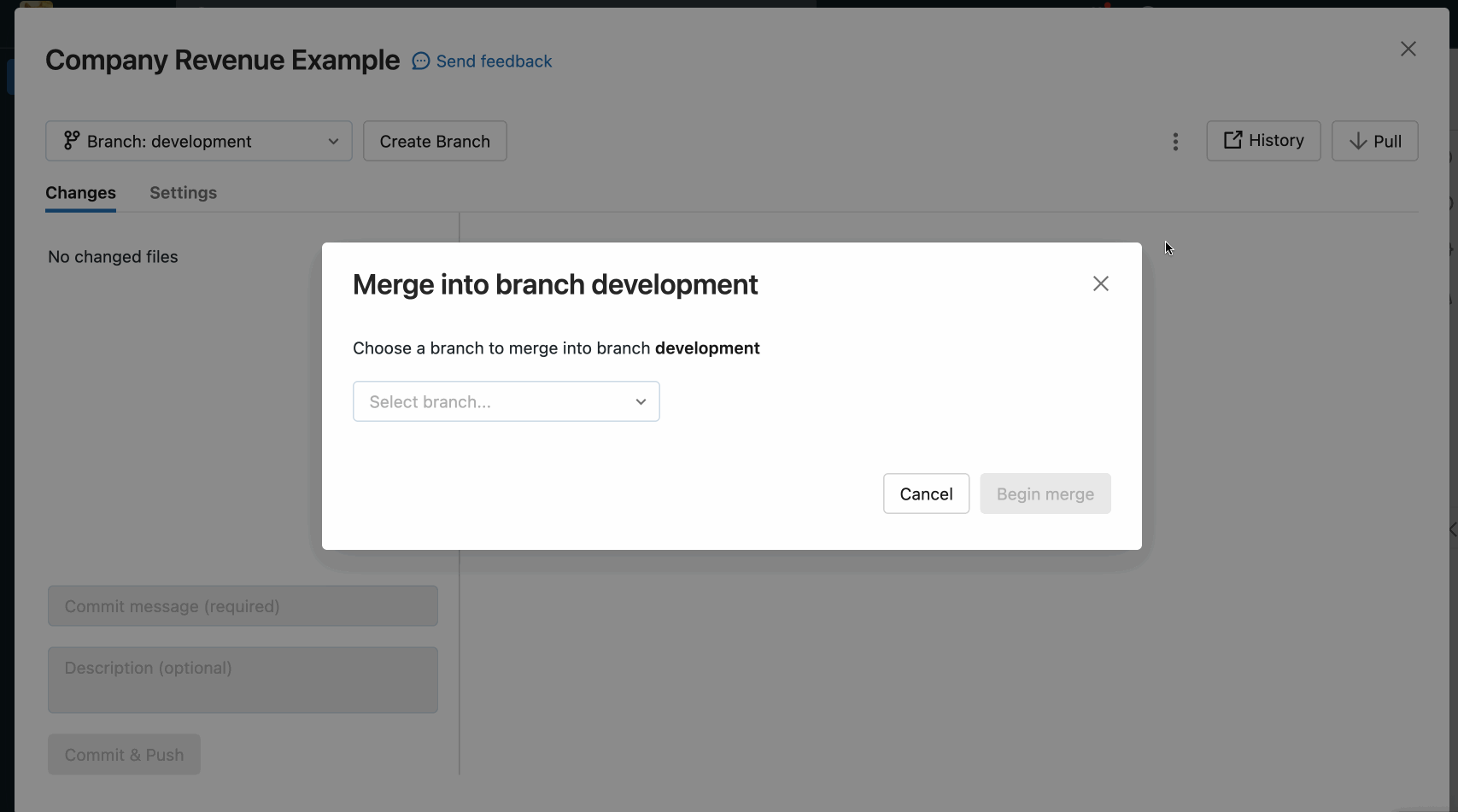 Animiertes GIF mit einem Zusammenführungskonflikt in der Benutzeroberfläche von Git-Ordnern