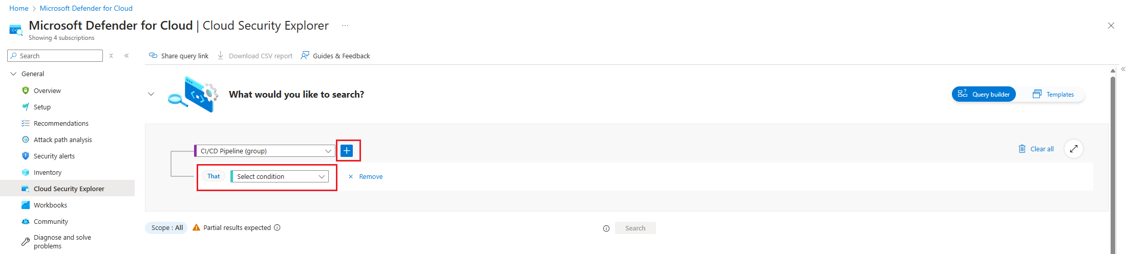 Screenshot der neuen Suche im Cloud Security Explorer.