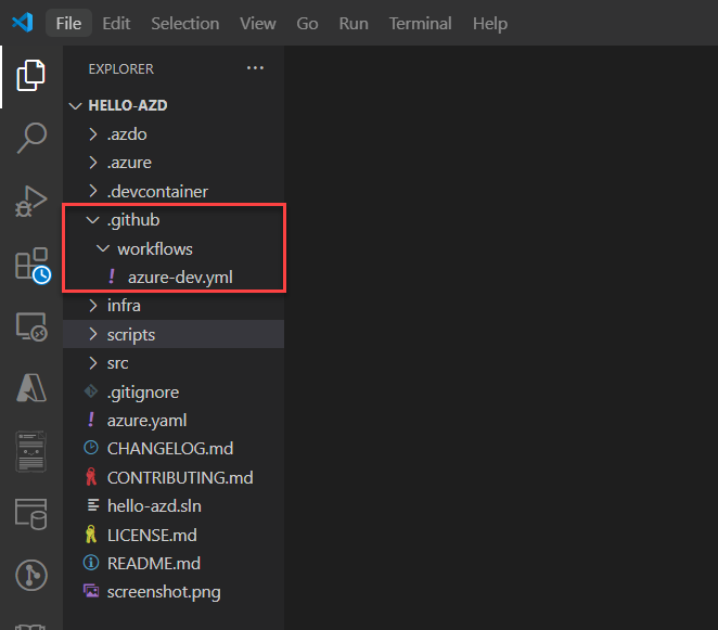 Screenshot einer Beispiel-Pipelinedefinitionsdatei.