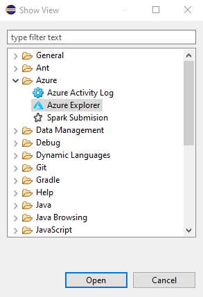 Wählen Sie die Azure Explorer-Option aus.