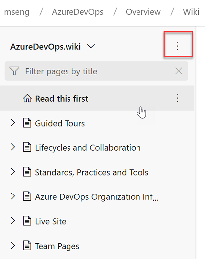 Aktionen auf Wiki-Ebene befinden sich neben dem Wiki-Auswahlmenü.
