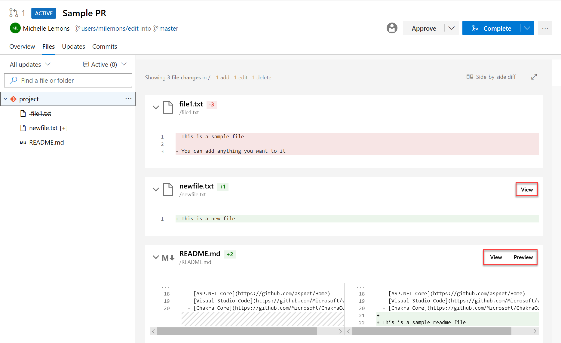 Vorschau von Markdown-Dateien im Pull-Request nebeneinander anzeigen.