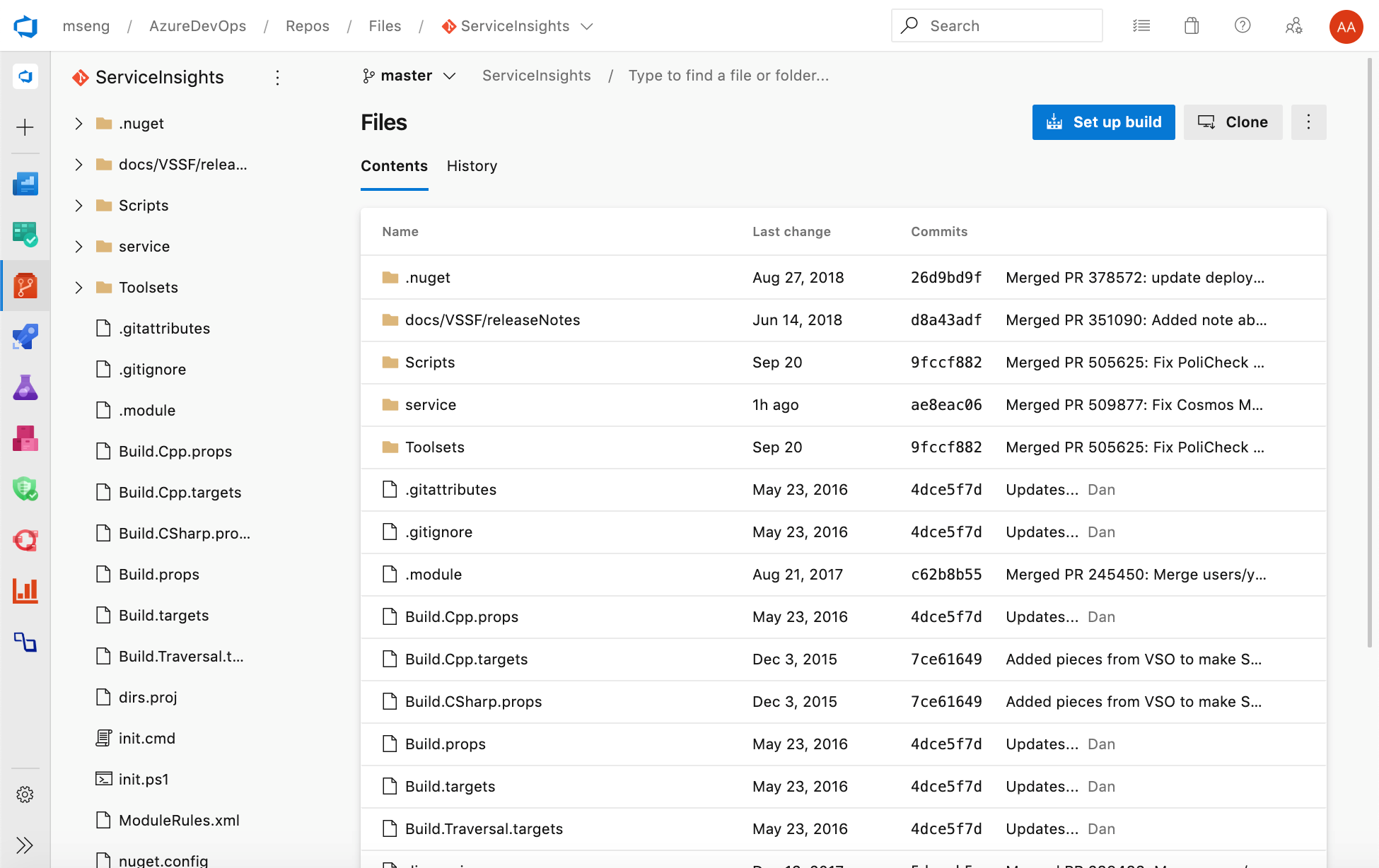 Neue Webbenutzeroberfläche für Azure Repos-Zielseiten.