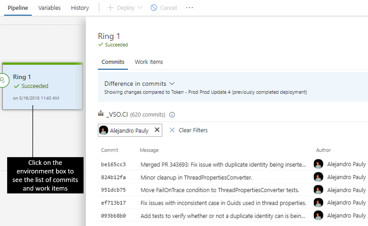 Freigabe von Commits und Arbeitselementen