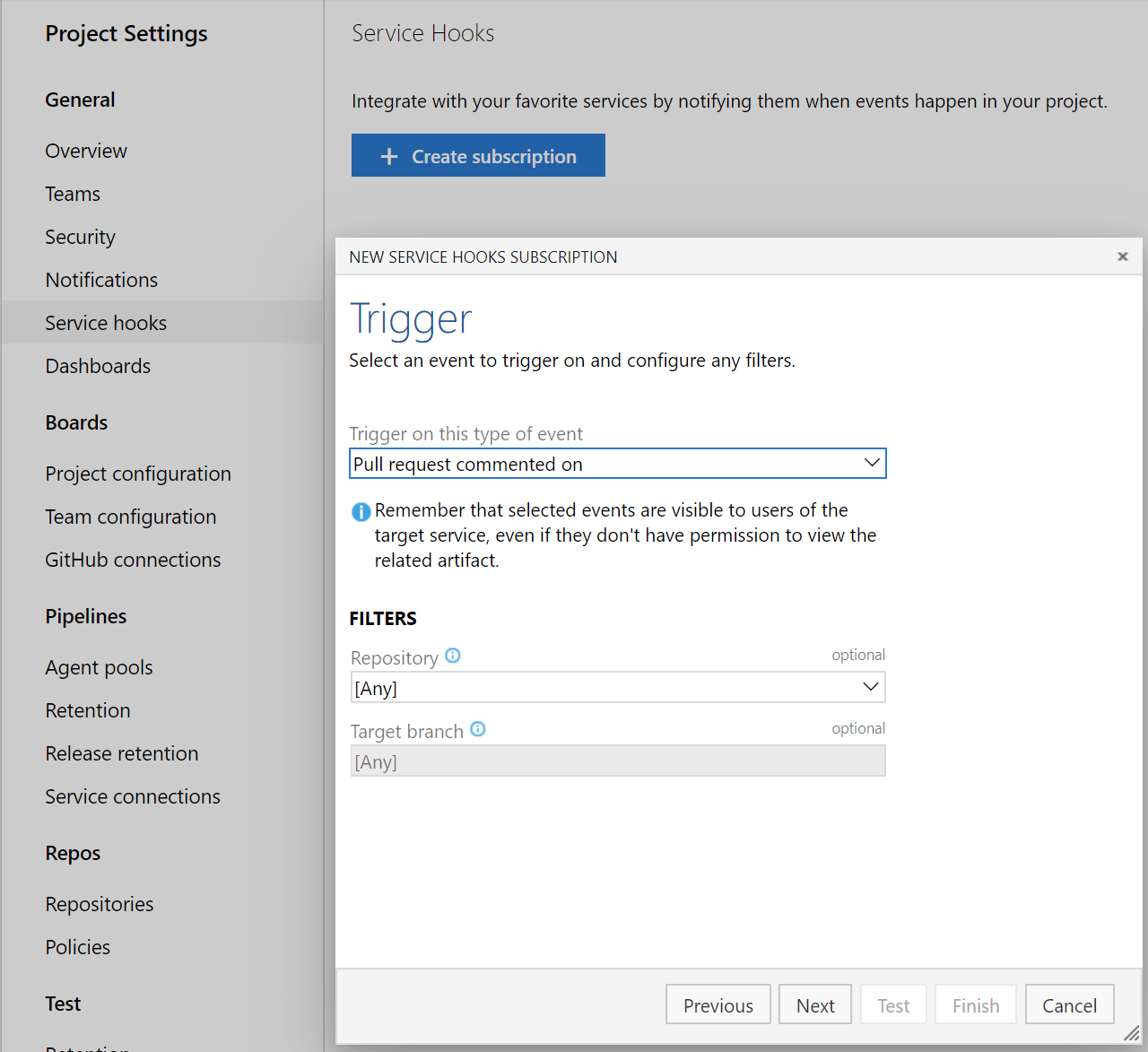 Screenshot des Assistenten für neue Diensthakenabonnements.