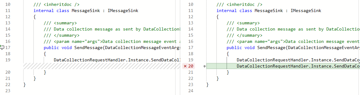 Screenshot eines Pull-Request-Diff, das eine neue Codezeile zeigt, die zu einer Datei hinzugefügt wurde.