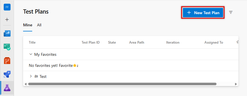 Screenshot des Erstellens eines neuen Testplans.