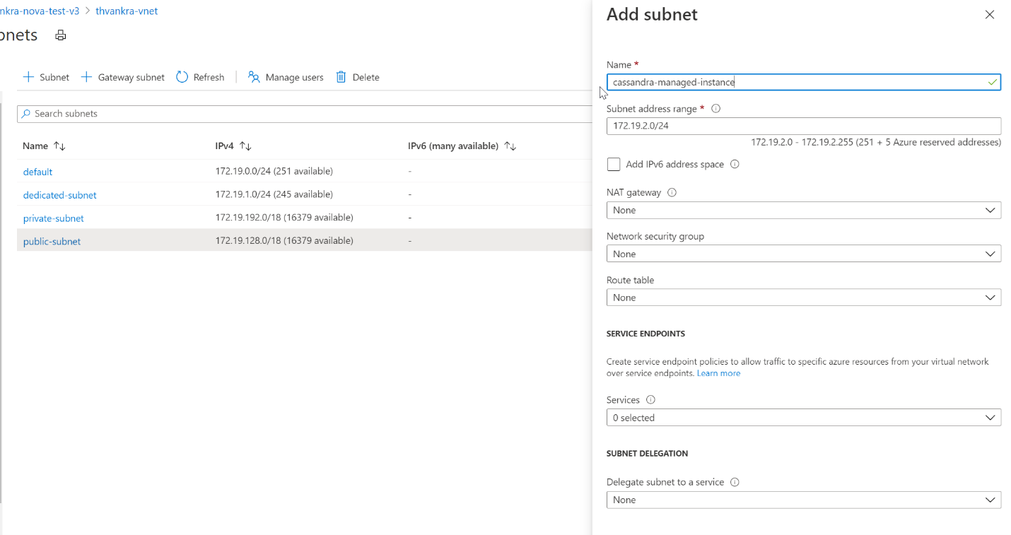Screenshot der Option zum Anmelden und Hinzufügen eines neuen Subnetzes zu Ihrem virtuellen Netzwerk.
