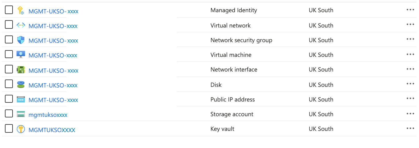 Screenshot mit Bereitstellungsressourcen im Azure portal.