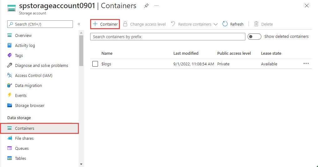 Screenshot der Container-Seite.