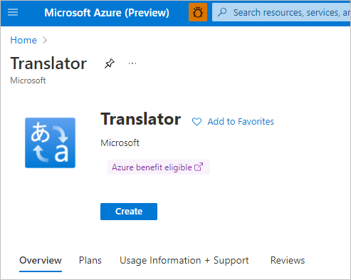 Der Screenshot zeigt den Übersetzer im Portal mit der Schaltfläche „Erstellen“.