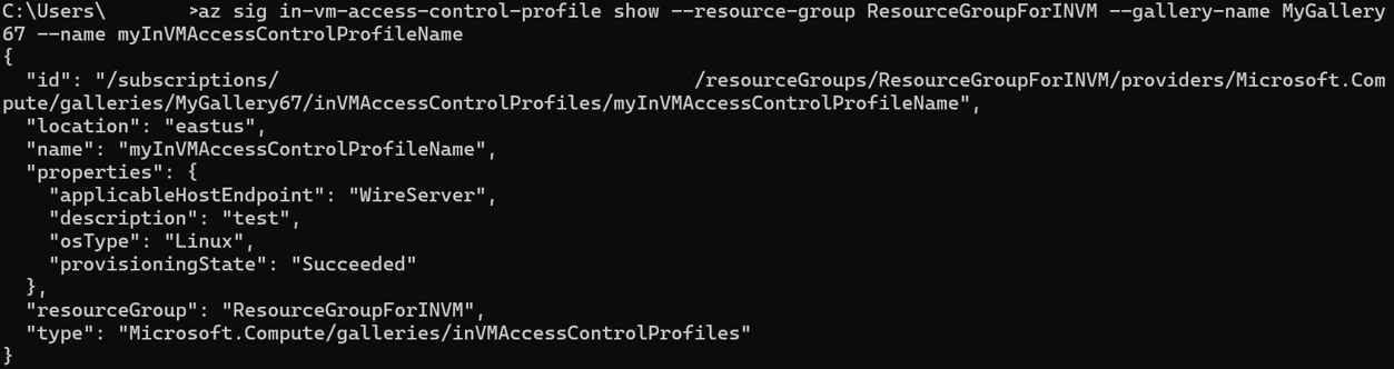 Screenshot des Get-Vorgangs für InVMAccessControlProfile