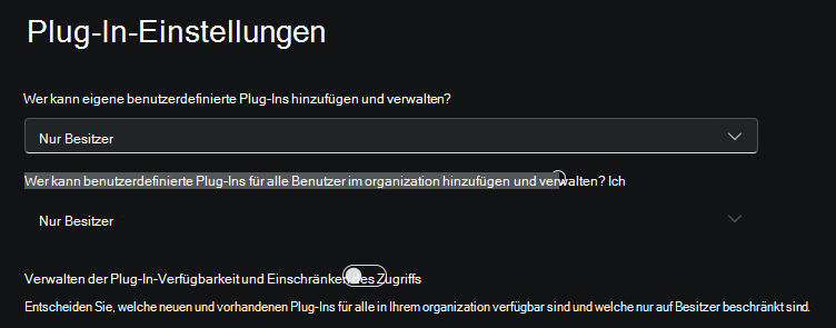 Screenshot der Plug-In-Steuerelementoptionen.