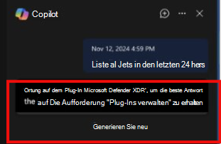 Screenshot: Copilot in der eingebetteten Defender-Benutzeroberfläche, wenn das Plug-In eingeschränkt ist