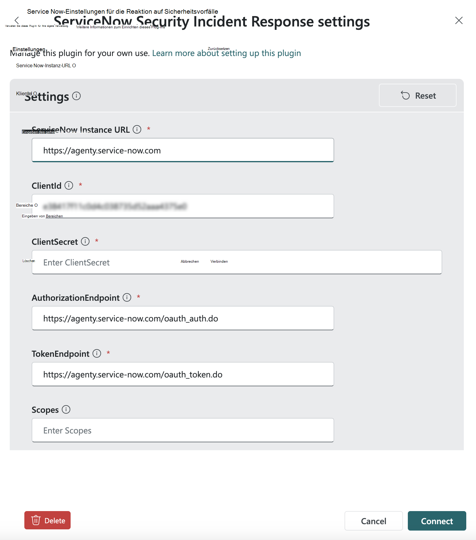 Screenshot: ServiceNowSir-Einrichtung.