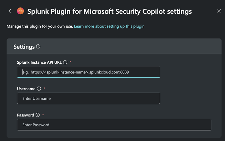 Abbildung der Splunk-Einstellungsseite, die eingerichtet werden soll.