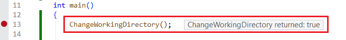 Screenshot mit inline-Post-Return-Werten, die im Debugger neben dem Funktionsaufruf angezeigt werden.