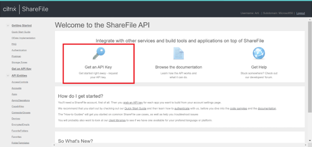 Verbinden Sie den Citrix ShareFile-API-Schlüssel.