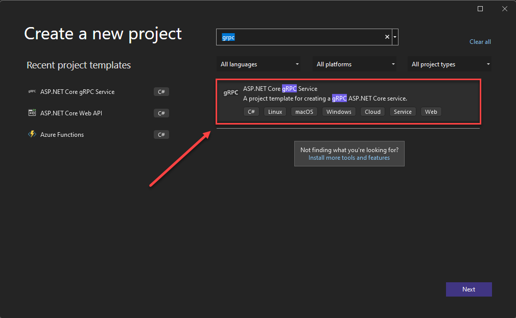 gRPC-Unterstützung in Visual Studio&nbsp;2022