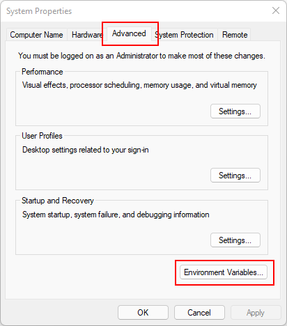 Das Windows-Systemeigenschaftenfenster öffnet sich.