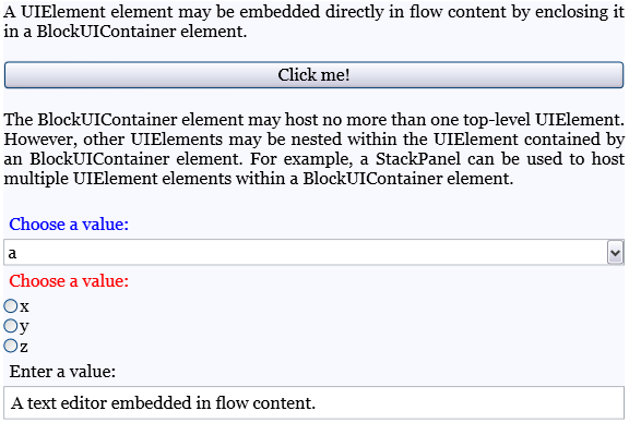 Screenshot: In Flussinhalt eingebettetes UIElement-Objekt