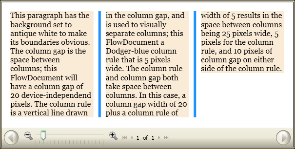 Screenshot: FlowDocument Intra Column-Attribut