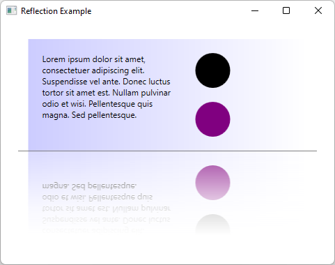 Ein XAML-Element mit lateinischem Text und zwei Kreisen, deren Aufwärtsspiegelung darunter angezeigt wird.