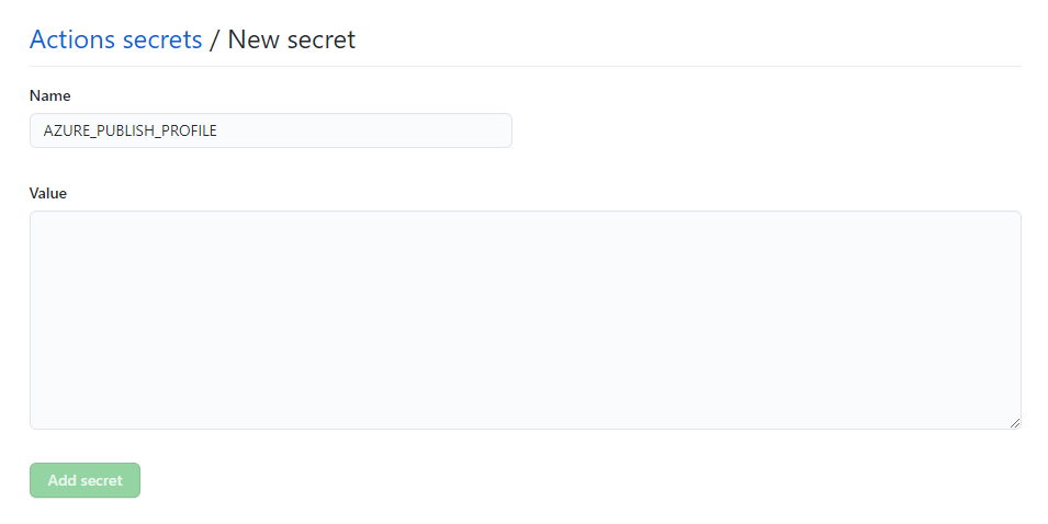 GitHub / Einstellungen / Geheim: Neues Repositoryschlüssel hinzufügen