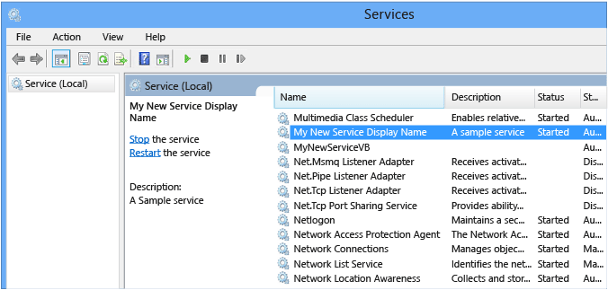 MyNewService im Dienstfenster.
